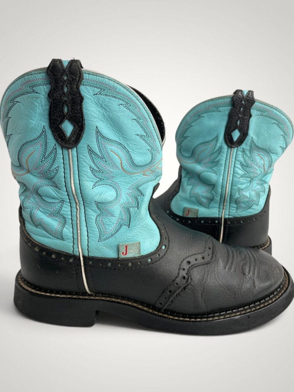 Justin Gypsy Cowgirl Western Black Turquoise Teal Leather Boots Women's 8.5